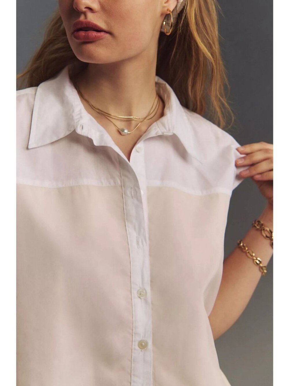 Maeve Anthropologie White Cotton High Low Button Front Tunic Top Medium NWOT - Picture 3 of 12